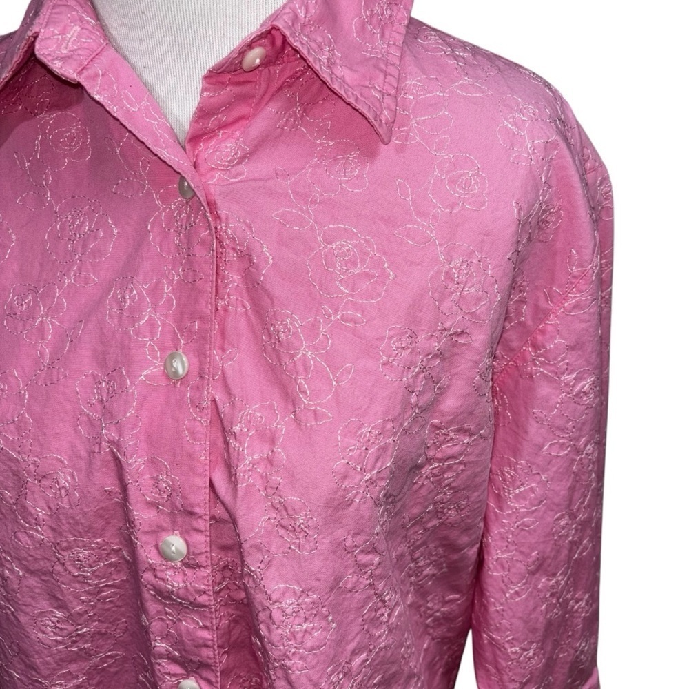 Westbound Essentials Women's Size 14 Button Down Blouse Top Embroidered Roses - Picture 2 of 6